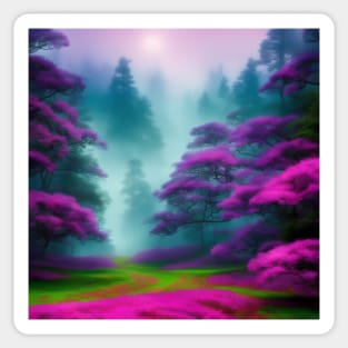 AI Generated Art Scenery - Colourfull Mystical Forest With Lush Grass and Pink Trees Sticker